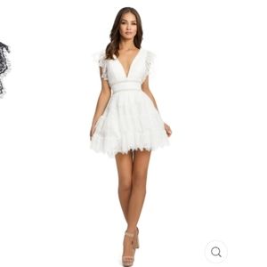 NWT Mac Duggal embellished trim lace skater dress - white